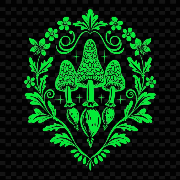 PSD logo du médaillon de champignon morel avec des filigranes décoratives et des collections de conception vectorielle d'herbes de la nature b