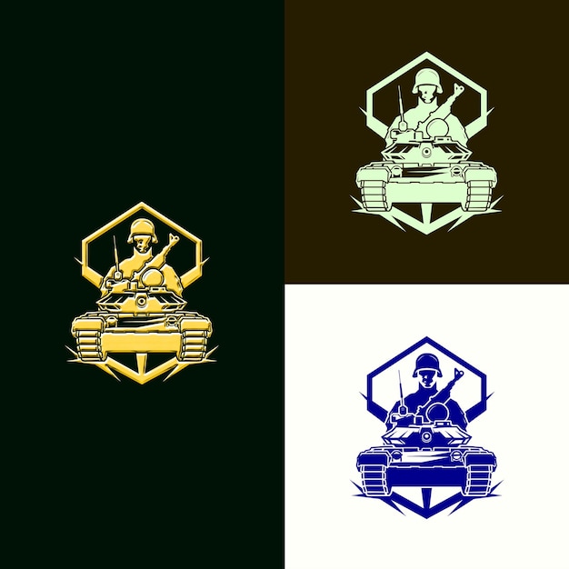 PSD logo du prix du jeu de guerre avec un char et un soldat pour la décoration designes vectoriels créatifs et uniques