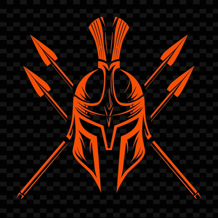 PSD logo du sigil du guerrier spartiate avec des lances et des casques pour le décor designes vectoriels tribaux créatifs