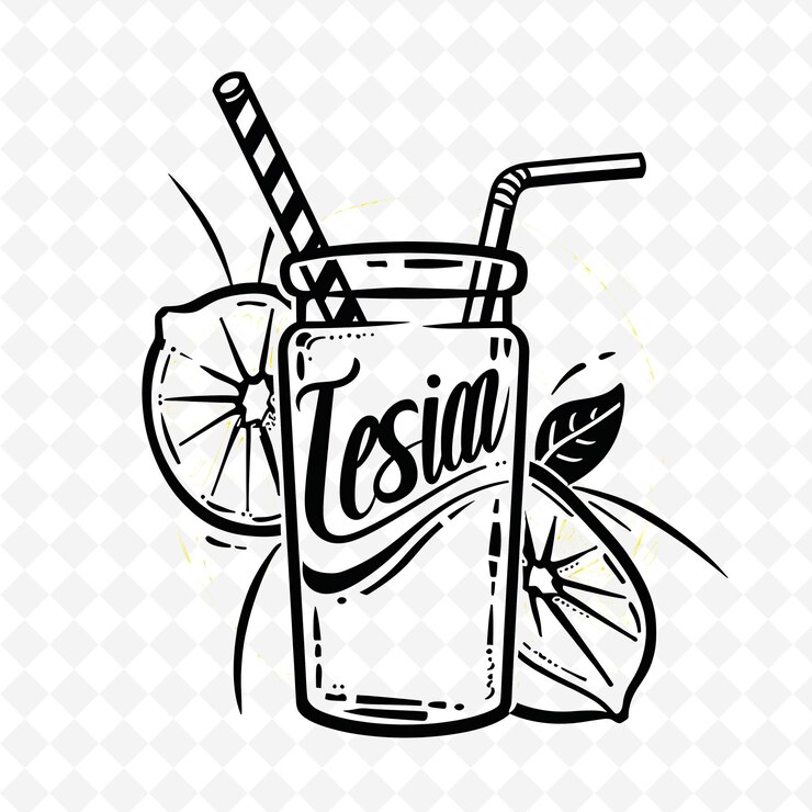 PSD logo du stand de limonade avec typographie au citron et à la paille logo sty png designes de boissons inspirées des tropiques