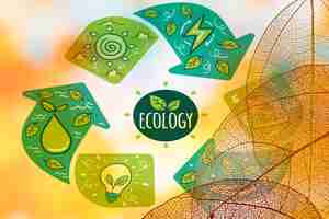 PSD logo de ecología con hojas translúcidas
