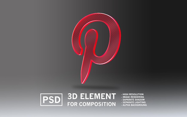 Le logo de l'élément de rendu 3D Glas Sosmed Pinterest