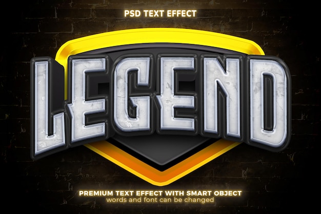 PSD logo de l'escouade de légende blanche esport maquette modèle effet de texte modifiable 3d