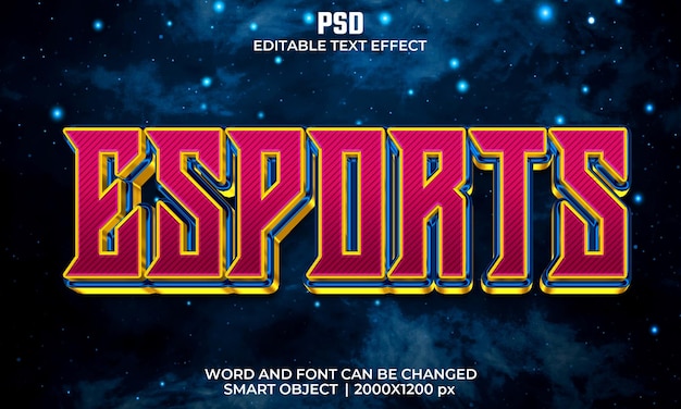PSD logo esports style d'effet de texte photoshop modifiable 3d avec fond moderne