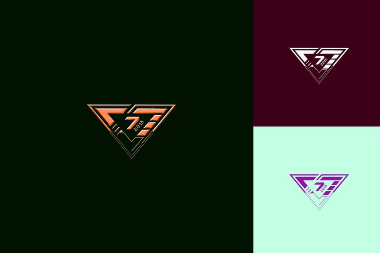 PSD logo futurista con texto logotipo del vigésimo emblema con un vector triangular colecciones de diseño abstracto