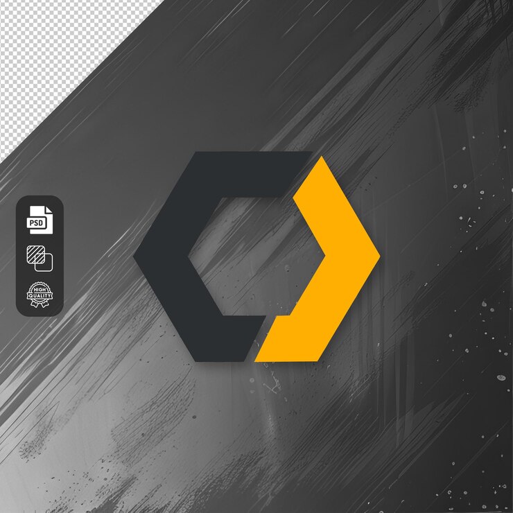 PSD le logo hexagonal noir et jaune est conçu avec un fond transparent en png.