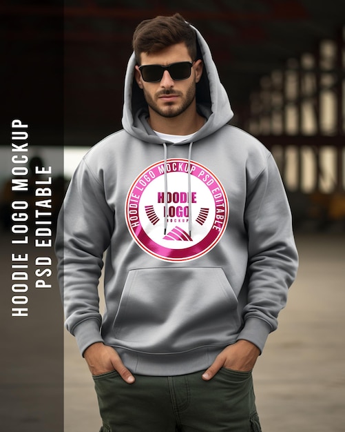 Logo hoodie mockup hintergrund flugzeuglagerraum