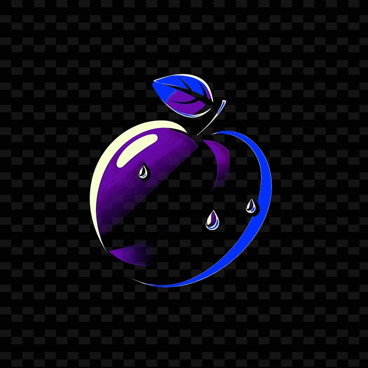 PSD logo de l'icône de la prune juteuse avec des gouttes décoratives et un gradient de conceptions vectorielles créatives et minimalistes