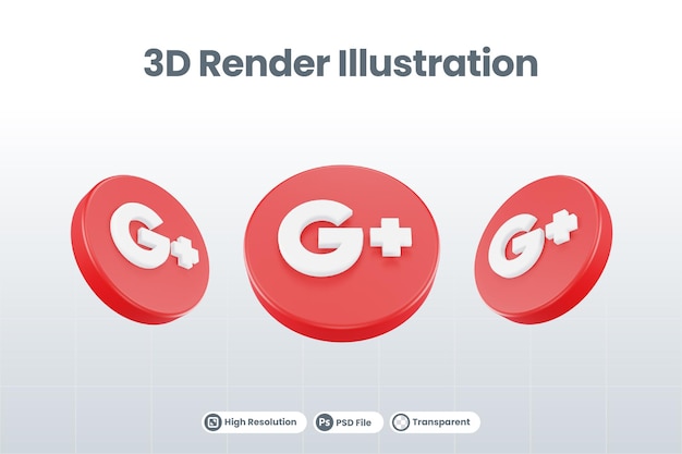 Logo ikony sociálních médií Google Plus izolované 3D vykreslení