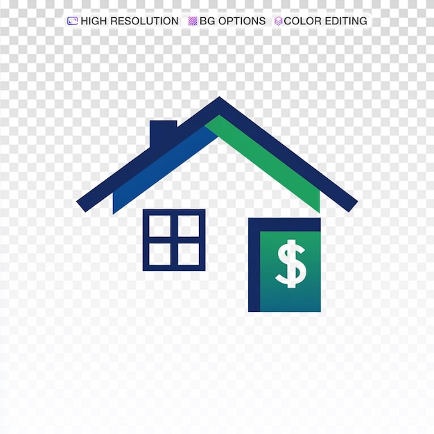 Logo immobiliare minimalista moderno con elementi di casa e segno del dollaro