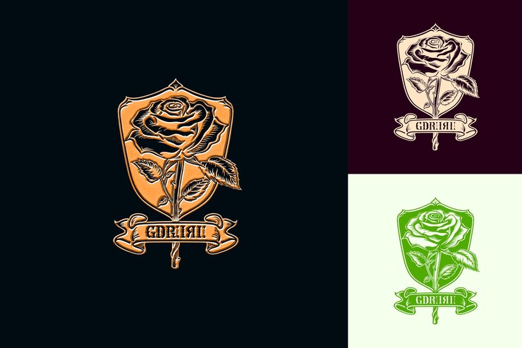 PSD logo de l'insigne du 60e anniversaire avec une rose et un rouleau featuri vector collections de conception abstraite