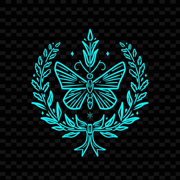 PSD logo de l'insigne de la feuille d'aragon avec un ruban décoratif et des collections de design vectoriel d'herbes naturelles butterfl