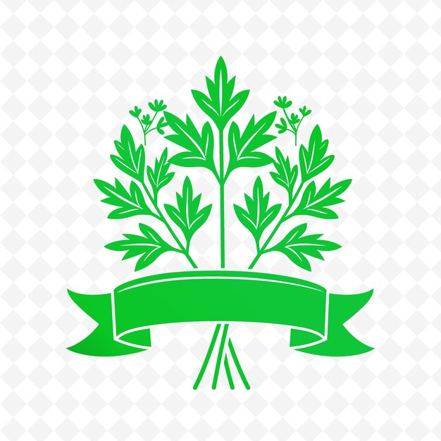 PSD logo de l'insigne de la feuille de persil avec ruban décoratif et collections de design vectoriel d'herbes naturelles florales mo