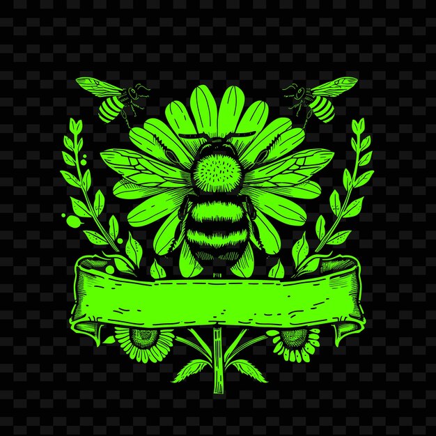 PSD logo de l'insigne de la fleur de camomille avec une bannière décorative et une collection de design vectoriel d'herbes de la nature de l'abeille