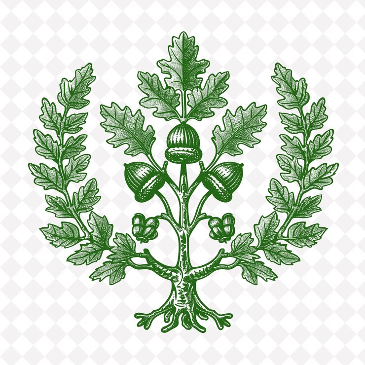 PSD logo intricato della cresta dell'albero di quercia con decorativa corona di alloro disegni vettoriali creativi di piante