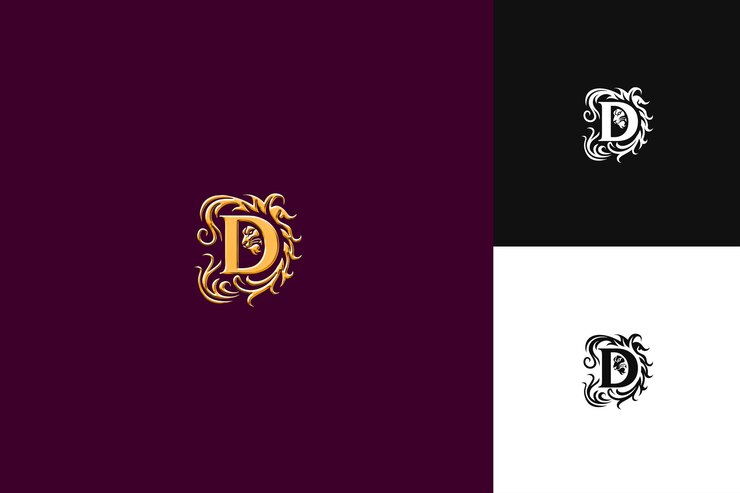 PSD logo de la letra d con fuerza real emblema diseño de estilo de logotipo l ilustración diseños vectoriales de logotipo