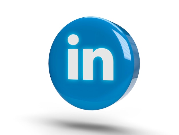 Logo LinkedIn brillant sur un cercle 3D réaliste