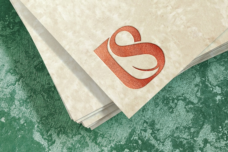 PSD logo de luxe en relief avec logo texturé sur papier kraft