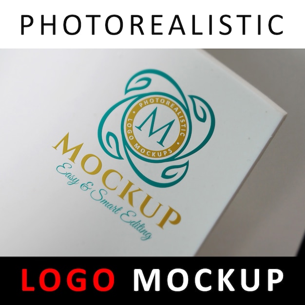 Logo maquete - logotipo impresso em papel laminado branco