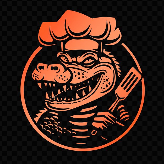 PSD logo de la mascotte animale de l'alligator féroce avec chapeau de chef cajun psd t-shirt vectoriel tatouage à l'encre