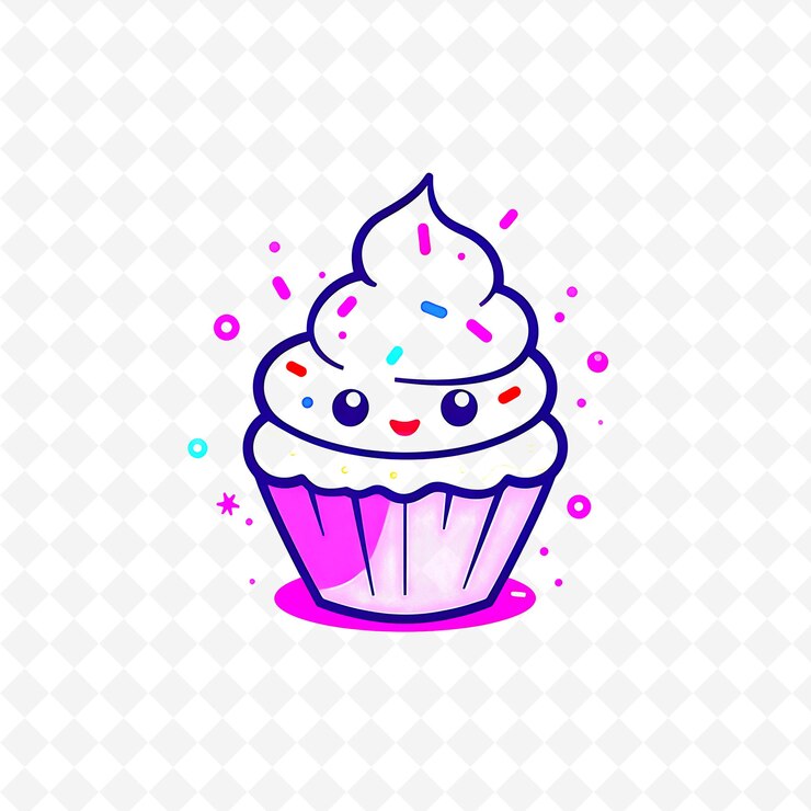 PSD logo de la mascotte du gâteau sucré avec un glaçage et des éclaboussures des dessins vectoriels abstraits dési mignons