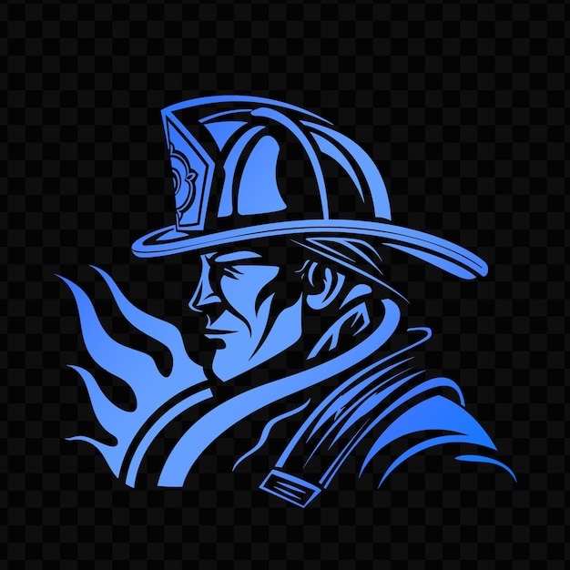 PSD logo de la mascotte des pompiers courageux avec un casque et un tuyau designe psd vector t-shirt tatouage à l'encre