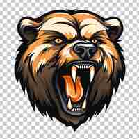 PSD logo de la mascotte à tête d'ours en colère sur fond transparent