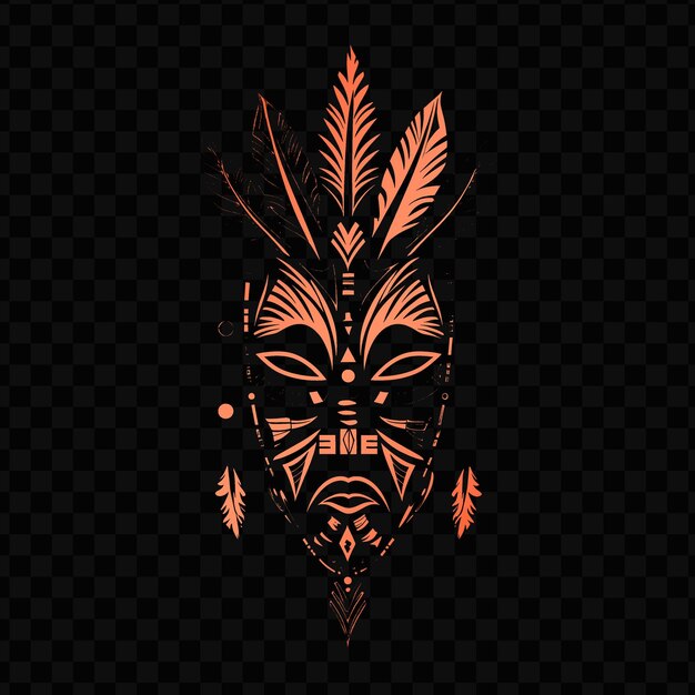 PSD logo de masque tribal africain élégant avec des plumes et des perles pour l'encre de tatouage de conception créative