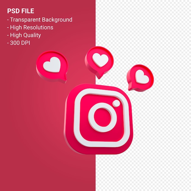 PSD logo de médias sociaux instagram en rendu 3d