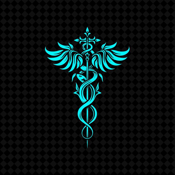 PSD logo medico di ivy caduceus con serpenti decorativi e disegni vettoriali creativi di piante curative