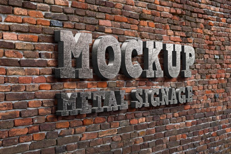 PSD logo métallique sur le mur de brique rouge extérieur
