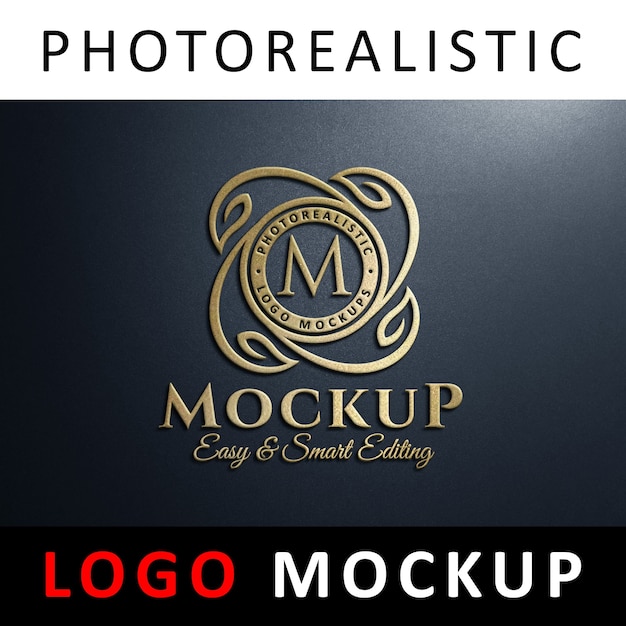 PSD logo mock up - 3d logo dorado en la pared