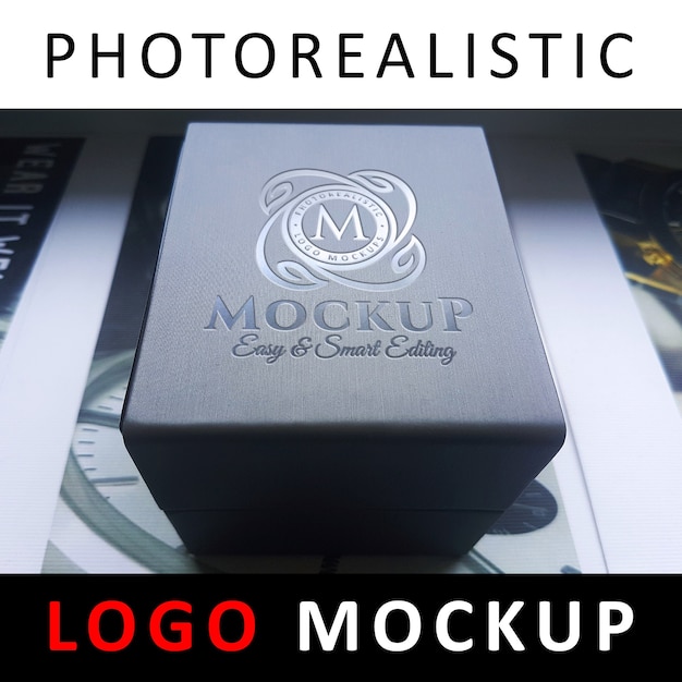 Logo mock up - geformtes logo auf kunststoffbox