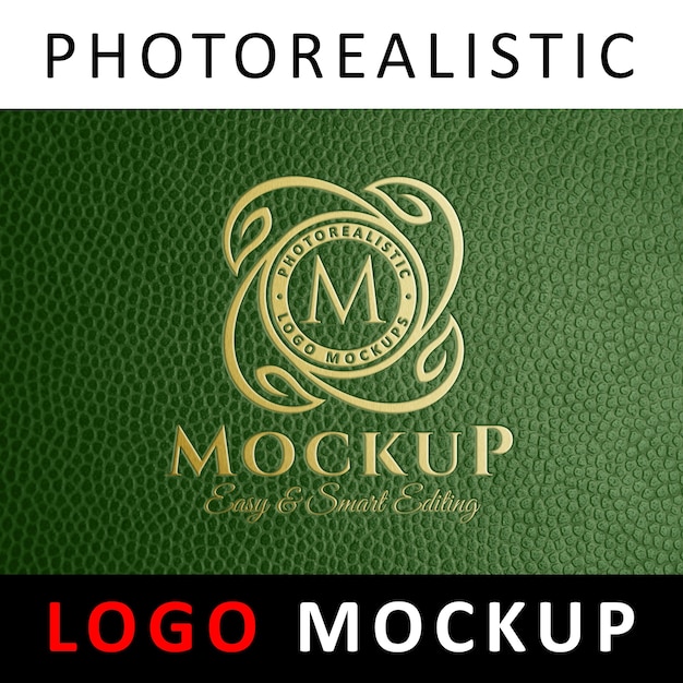 Logo mock up - golden logo em couro verde