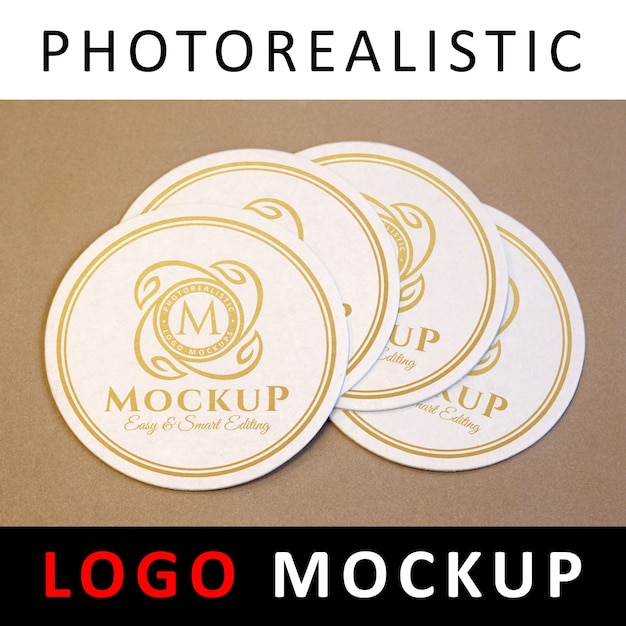 PSD logo mock up - logo doré sur des dessous de verre circulaires