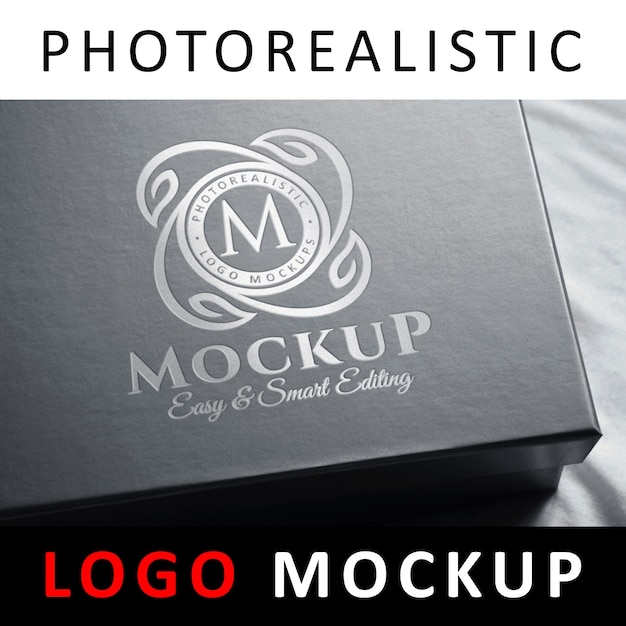 Logo mock up - logotipo de estampado de lámina de plata en caja negra