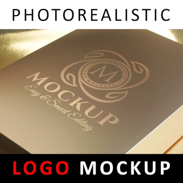 PSD logo mock up - logotipo de estampado de oro en caja dorada