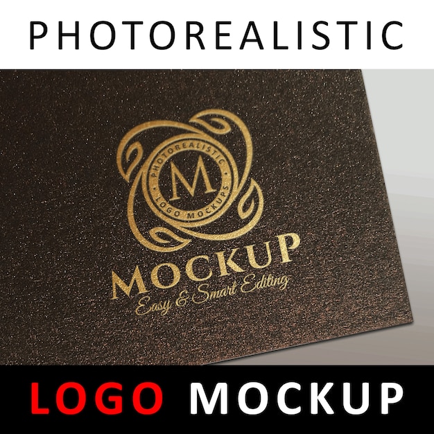 Logo mock up - logotipo de estampado en papel dorado sobre papel marrón metalizado