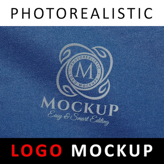 Logo mock up - logotipo impreso en tela azul jean