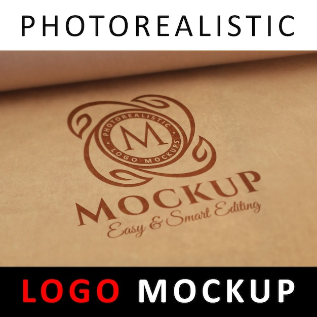 Logo mock up - logotipo vermelho impresso em papel kraft