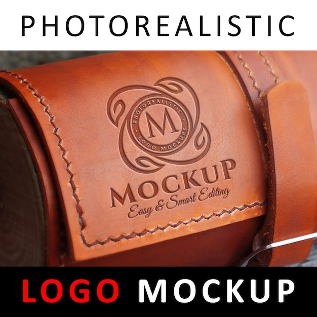 Logo mock up - stamped logotipo gravado no saco de couro