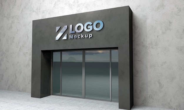 Logo mockup 3d schild gebäude 3d gerendert