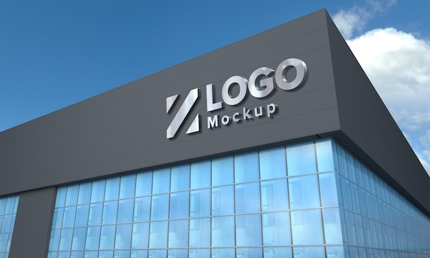 Logo mockup 3d sign black building 3d rendered