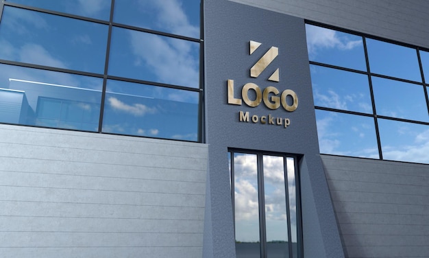 Logo Mockup 3D Sign Building 3D Renderizado