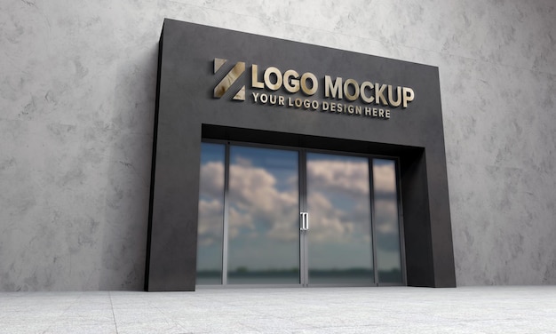 Logo Mockup 3D Sign Building 3D Renderizado