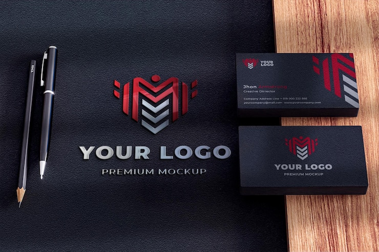 Logo Mockup and Business Card papel de pared con textura negra 3d realista