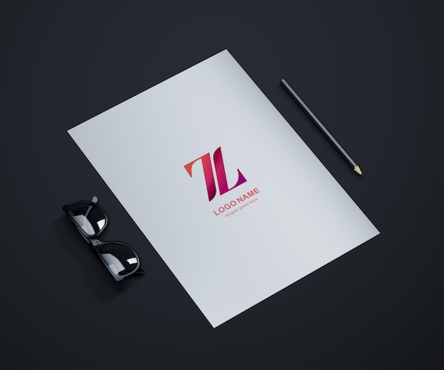 PSD logo-mockup auf a4-papier