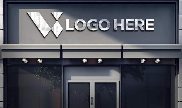 Logo-Mockup auf dem Fassadenzeichen des Ladens