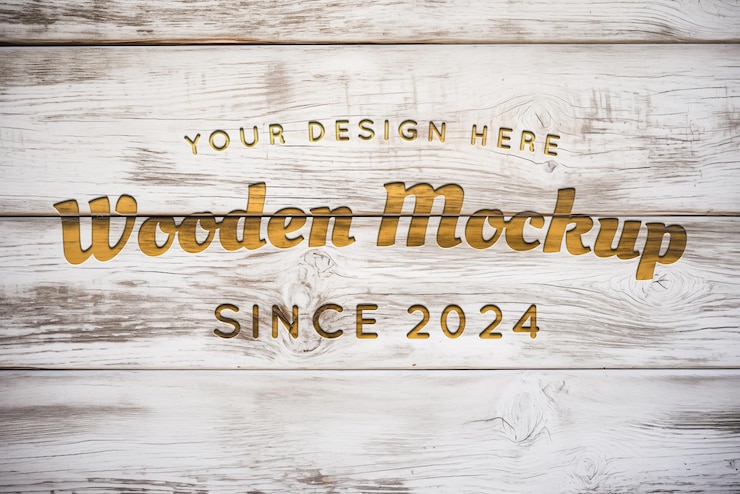 PSD logo-mockup auf hölzernem hintergrund