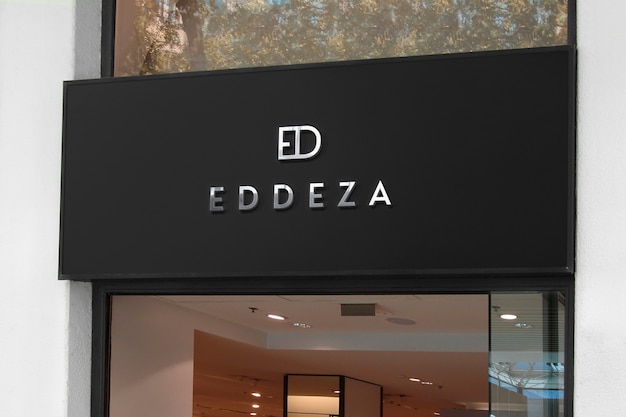 PSD logo mockup black luxury facade sign